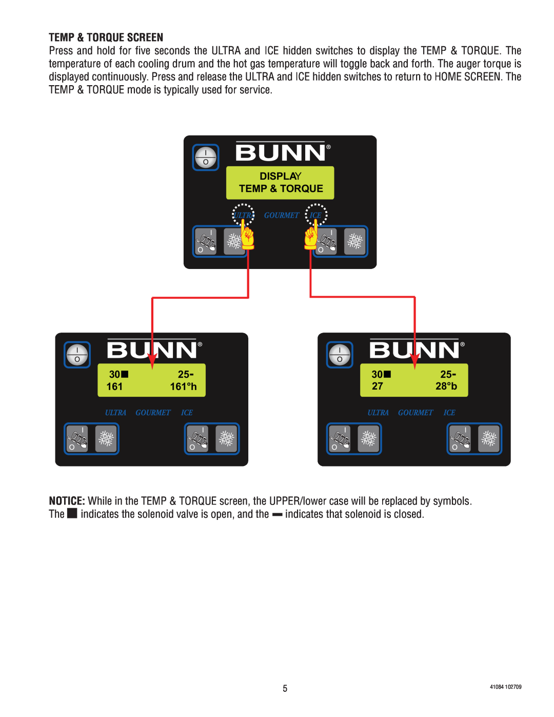 Bunn ULTRA-1 manual Temp & Torque Screen, Display Temp & Torque, 161h 