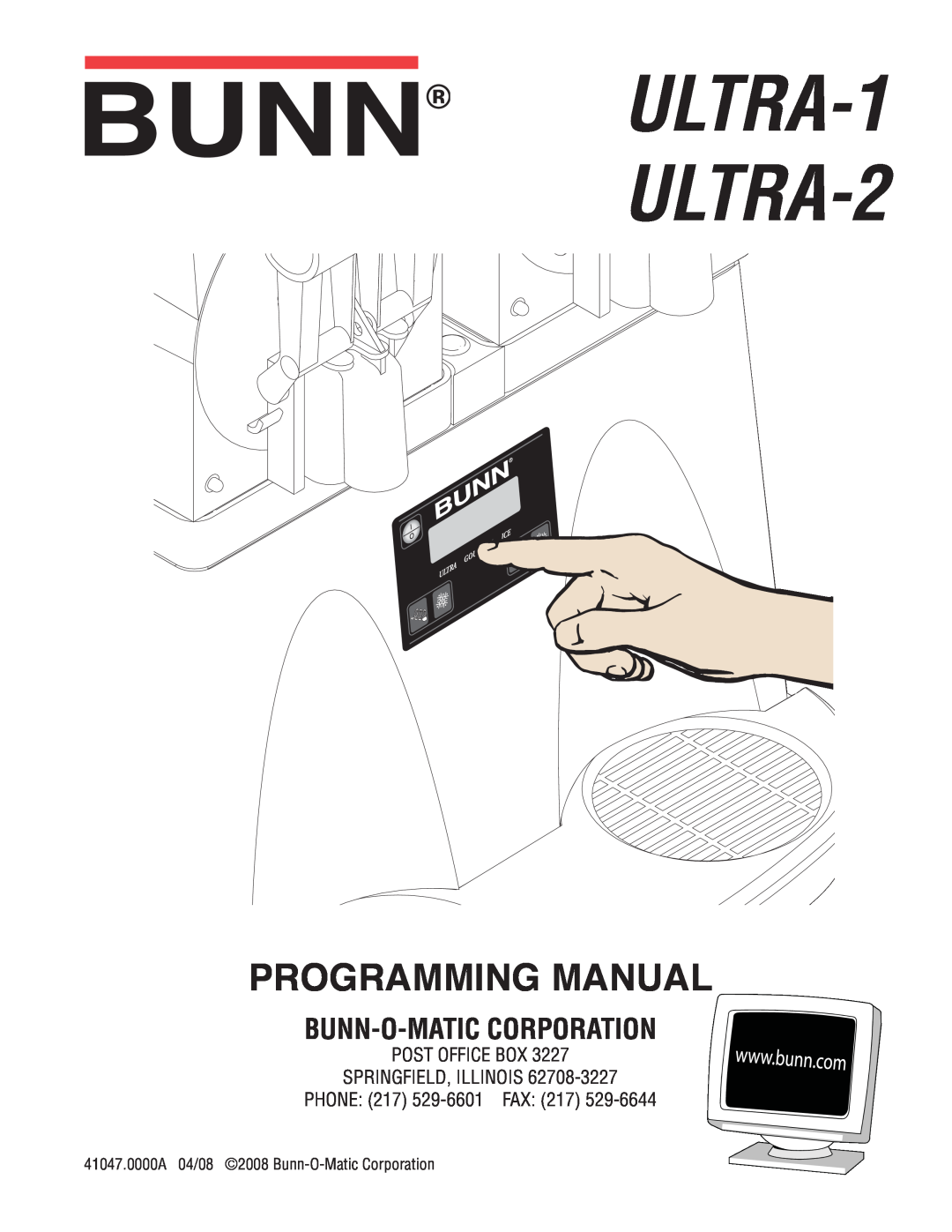 Bunn manual ULTRA-1 ULTRA-2, Programming Manual, Bunn-O-Matic Corporation 