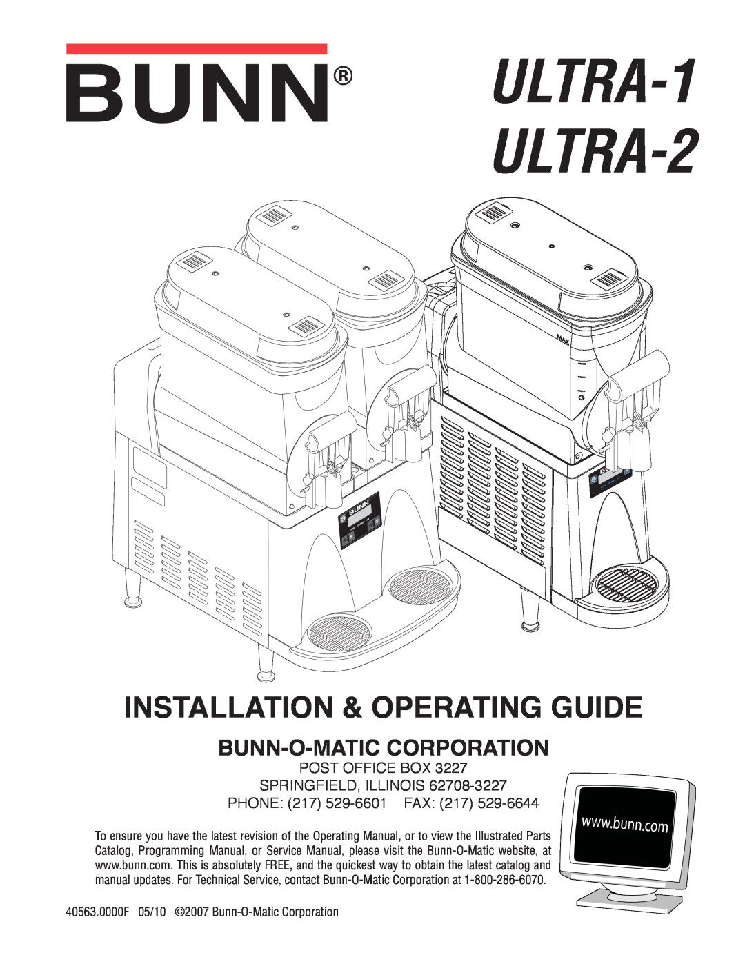 Bunn service manual ULTRA-1 ULTRA-2, Installation & Operating Guide, Bunn-O-Maticcorporation 