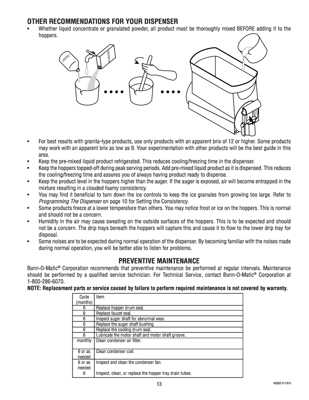 Bunn ULTRA-1 service manual Other Recommendations For Your Dispenser, Preventive Maintenance 