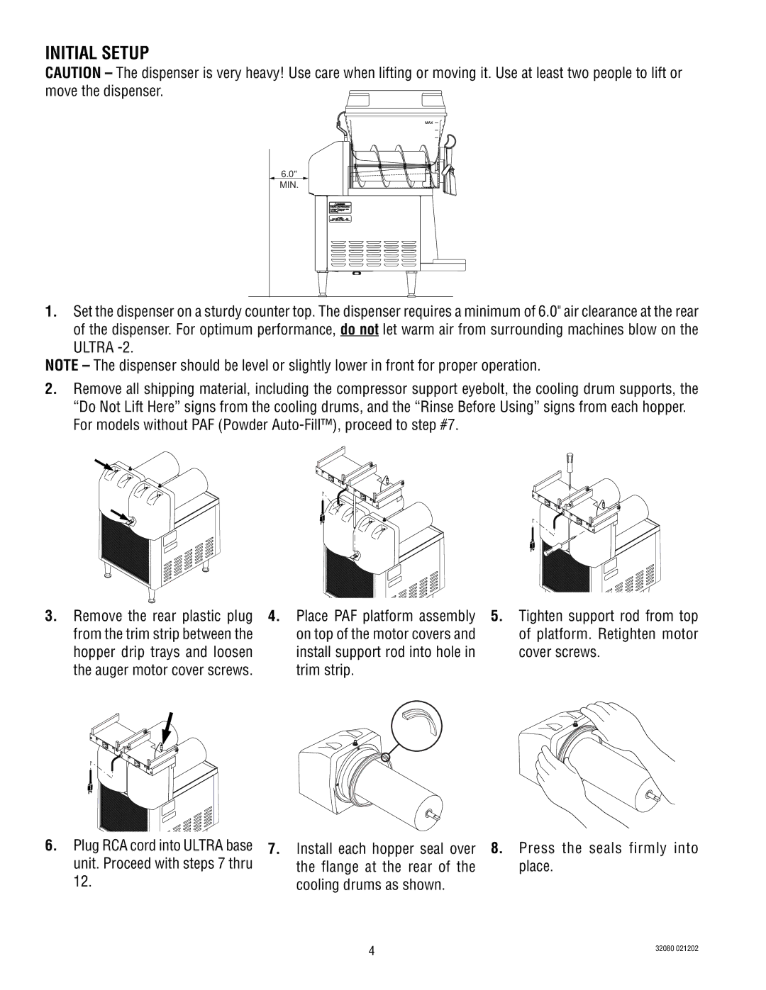 Bunn ULTRA-2 manual Initial Setup, On top of the motor covers Platform. Retighten motor 