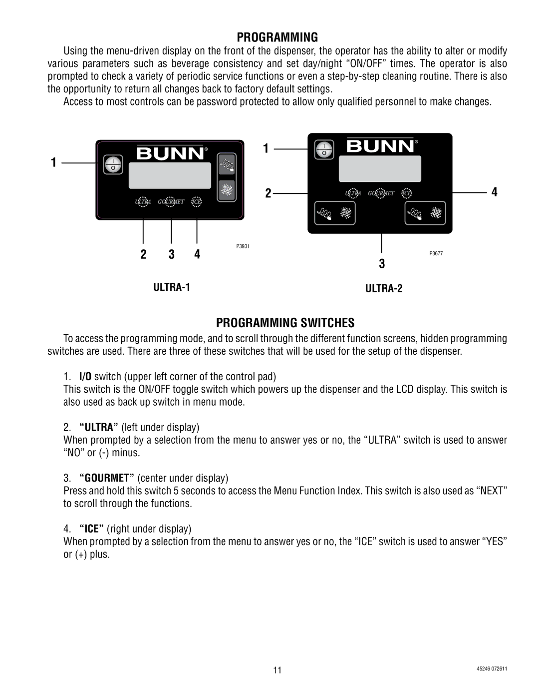 Bunn ULTRA-2 service manual Programming Switches 