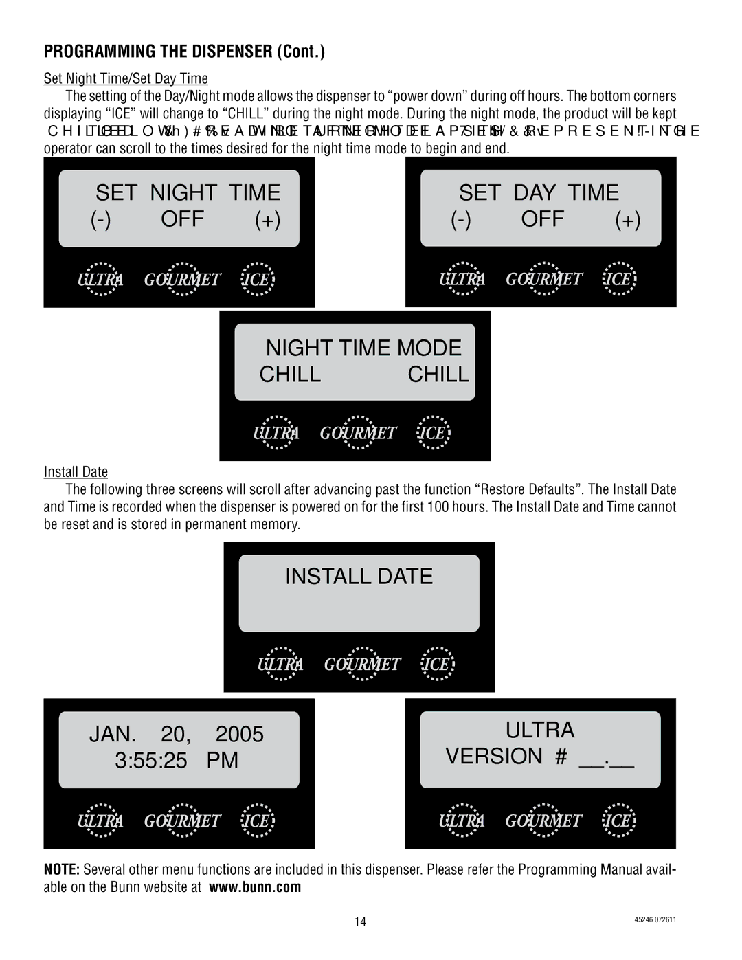 Bunn ULTRA-2 service manual Night Time Mode Chill Chill, Set Night Time/Set Day Time 