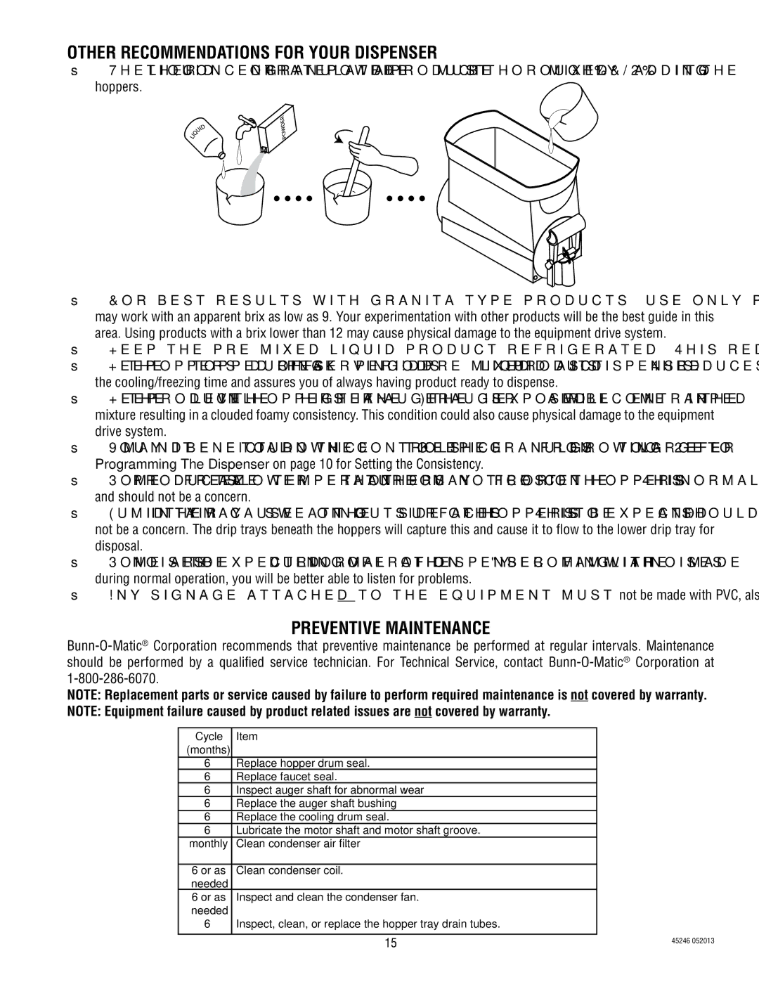 Bunn ULTRA-2 service manual Other Recommendations for Your Dispenser, Preventive Maintenance 