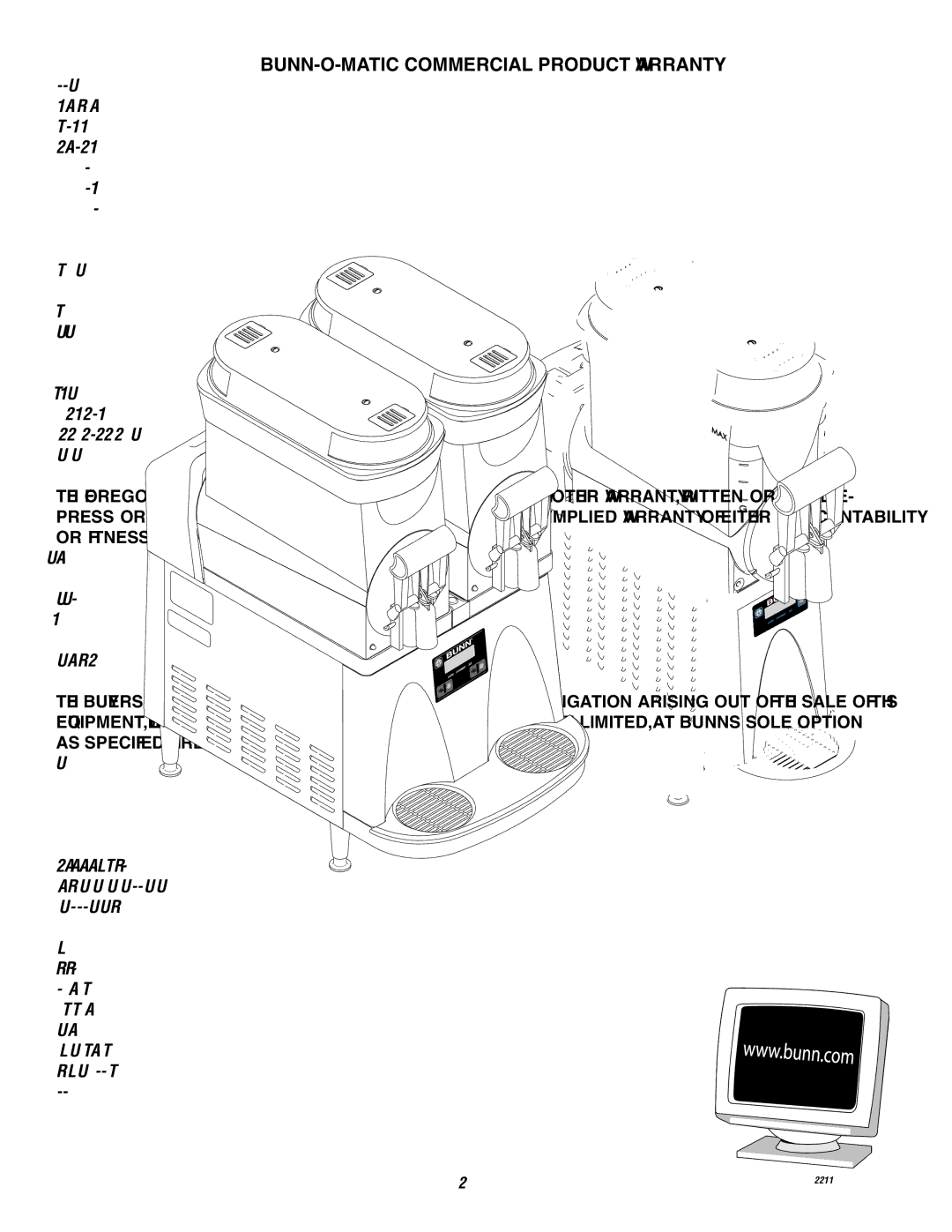 Bunn ULTRA-2 service manual BUNN-O-MATIC Commercial Product Warranty 