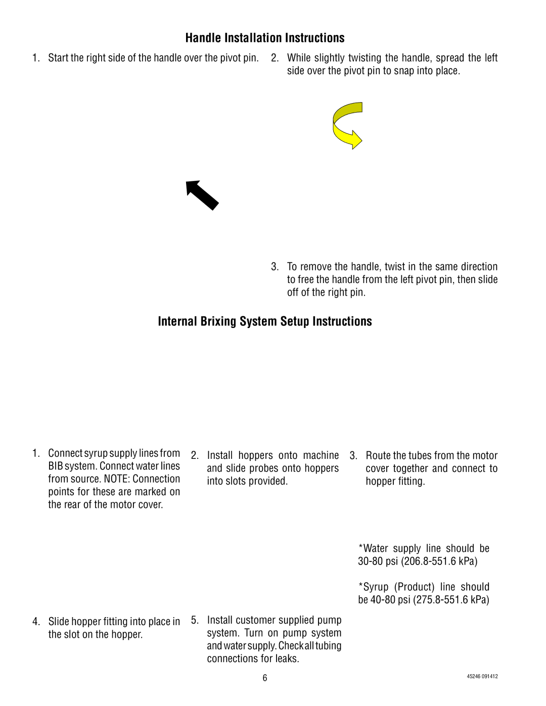 Bunn ULTRA-2 service manual Handle Installation Instructions, Internal Brixing System Setup Instructions 