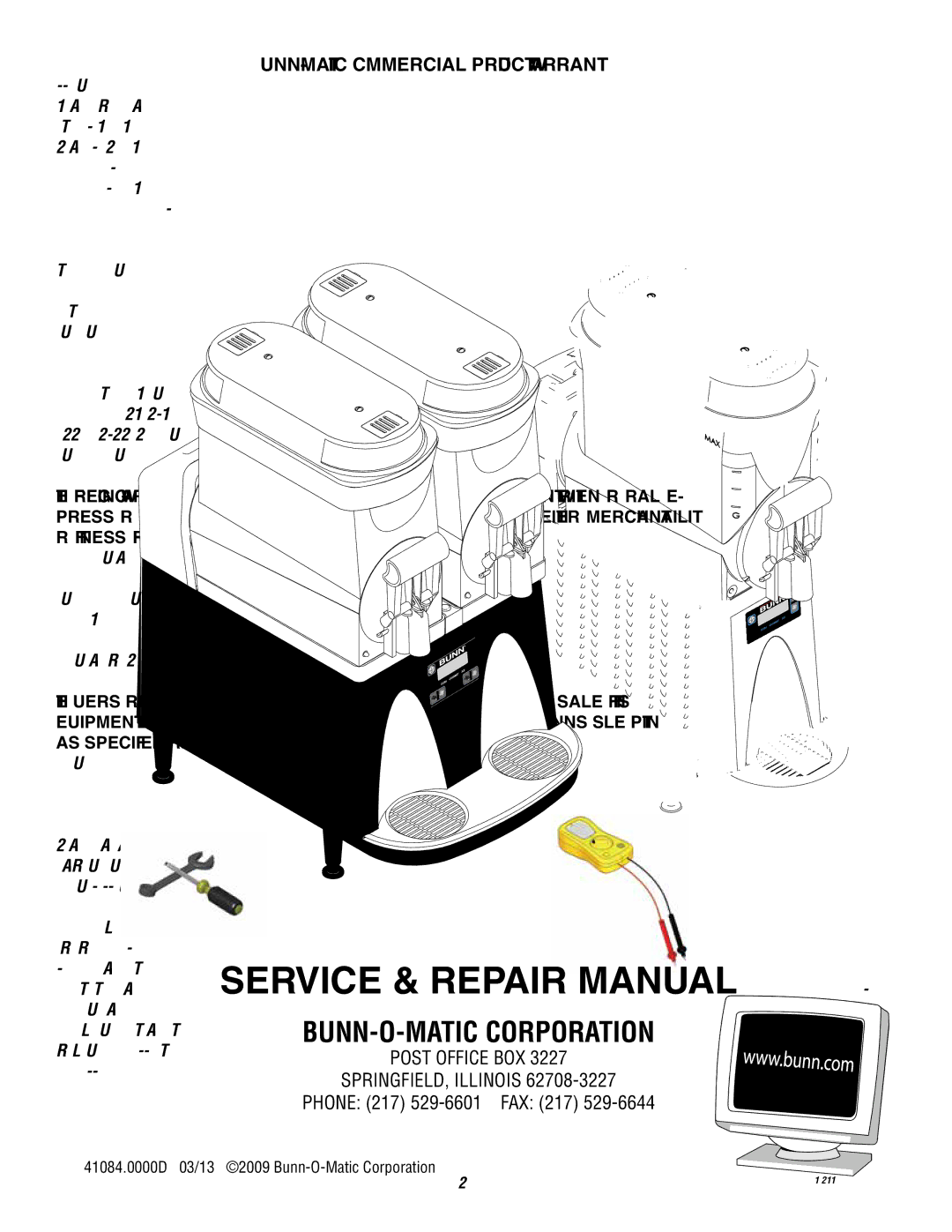 Bunn ULTRA-2 manual BUNN-O-MATIC Commercial Product Warranty 