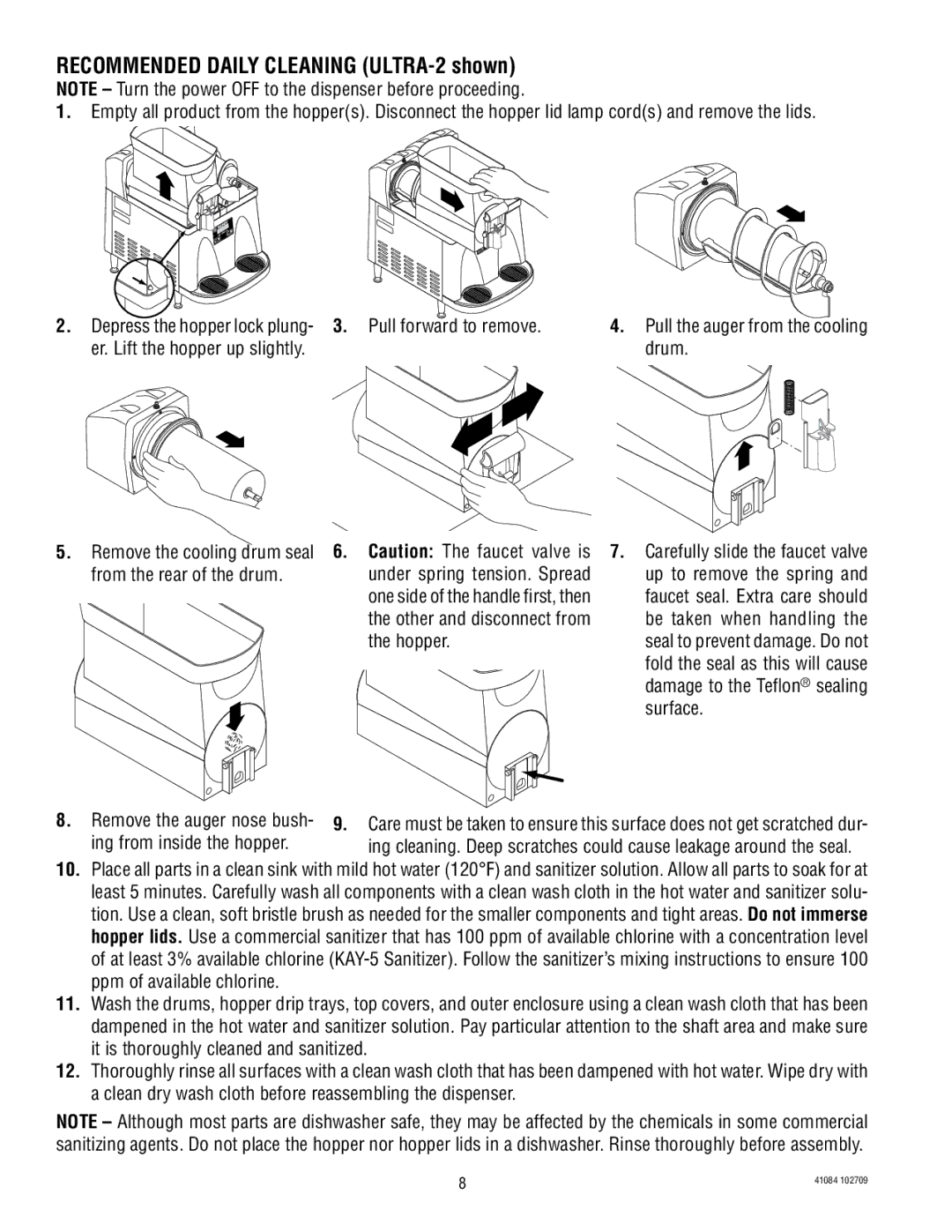 Bunn ULTRA-2 manual From the rear of the drum Under spring tension. Spread, One side of the handle first, then, Surface 