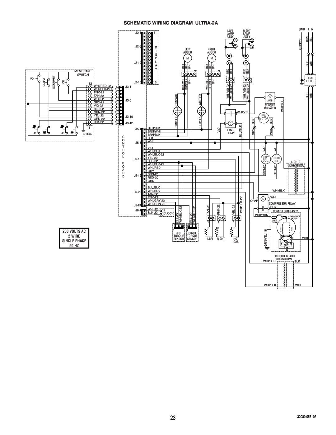 Bunn manual SCHEMATIC WIRING DIAGRAM ULTRA-2A, Volts Ac, Wire, Single Phase, 50 HZ, 32080 