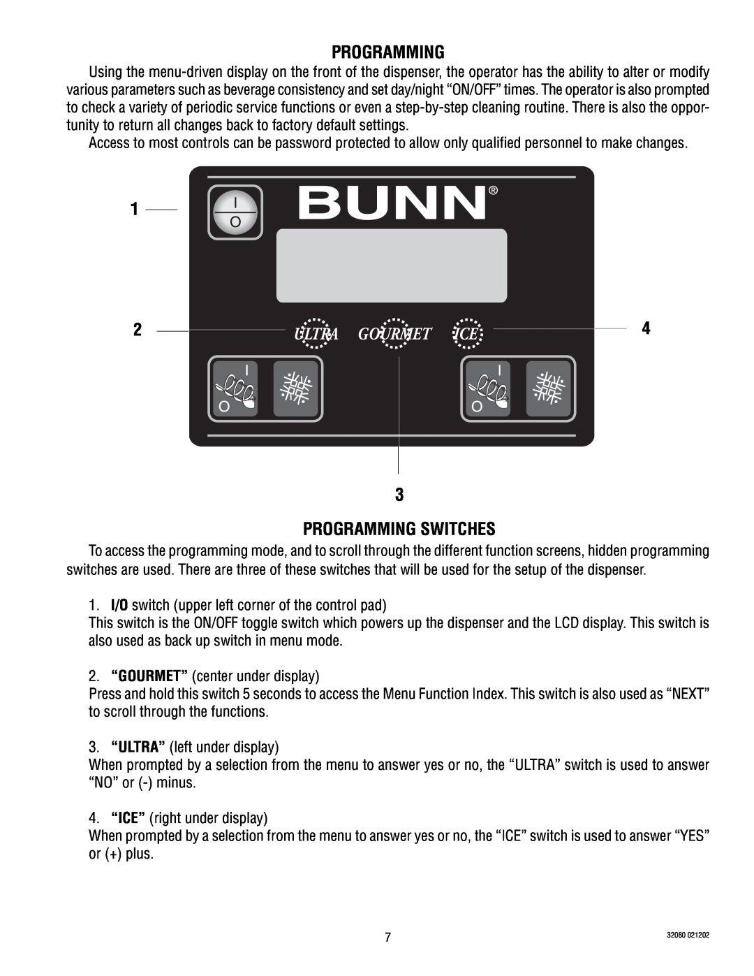 Bunn ULTRA-2 manual Programming Switches 