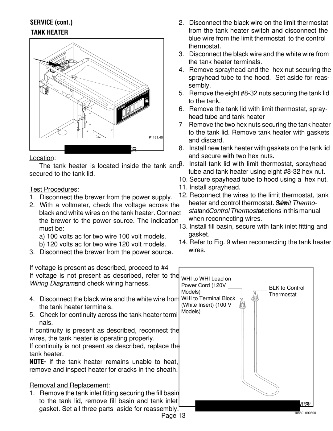 Bunn VP17B service manual Tank Heater 