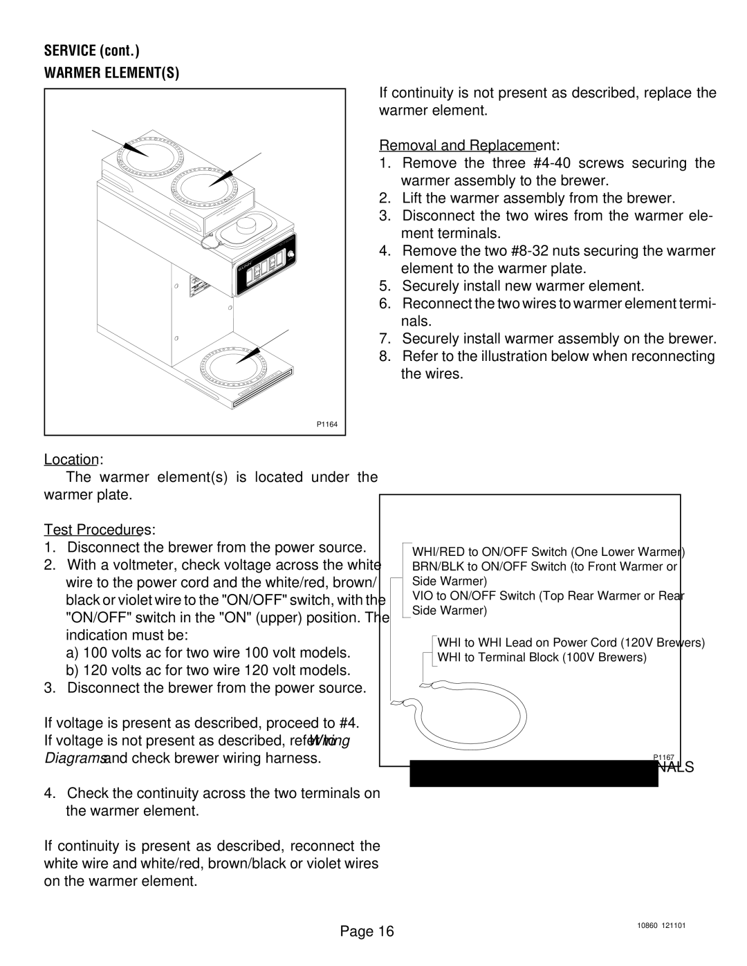 Bunn VP17B service manual Warmer Elements, Warmer Element Terminals 