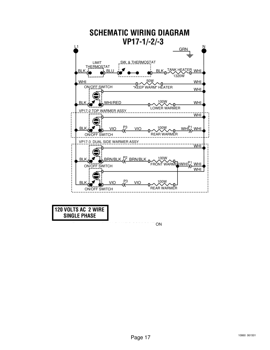 Bunn VP17B service manual Schematic Wiring Diagram, Volts AC 2 Wire Single Phase 
