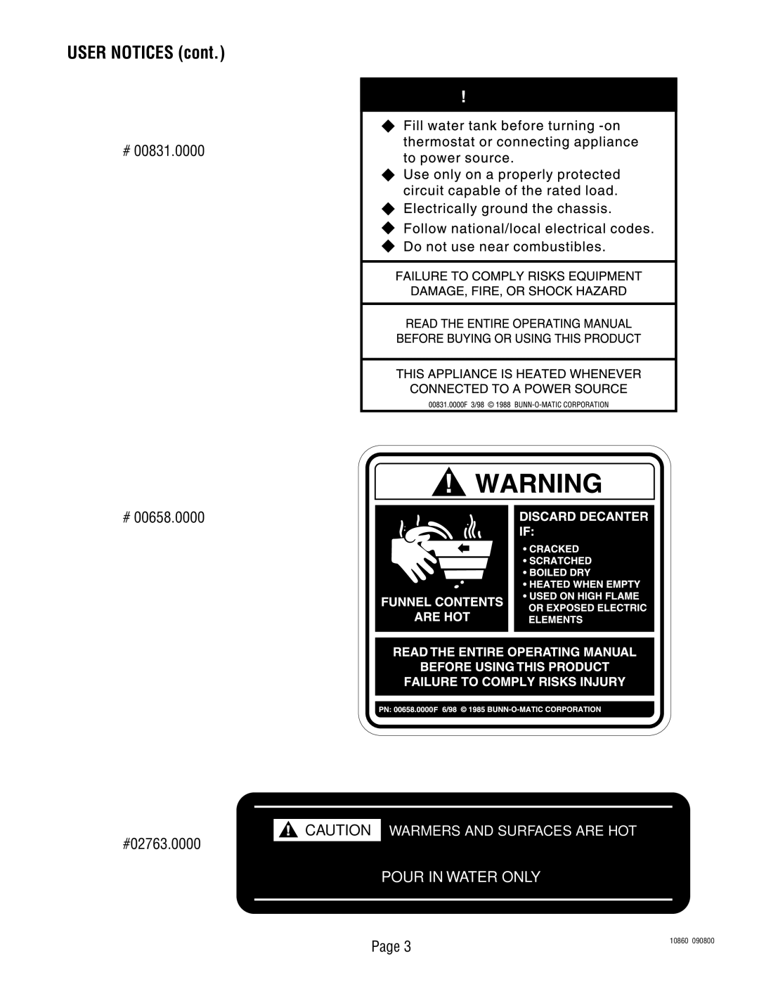 Bunn VP17B service manual User Notices 