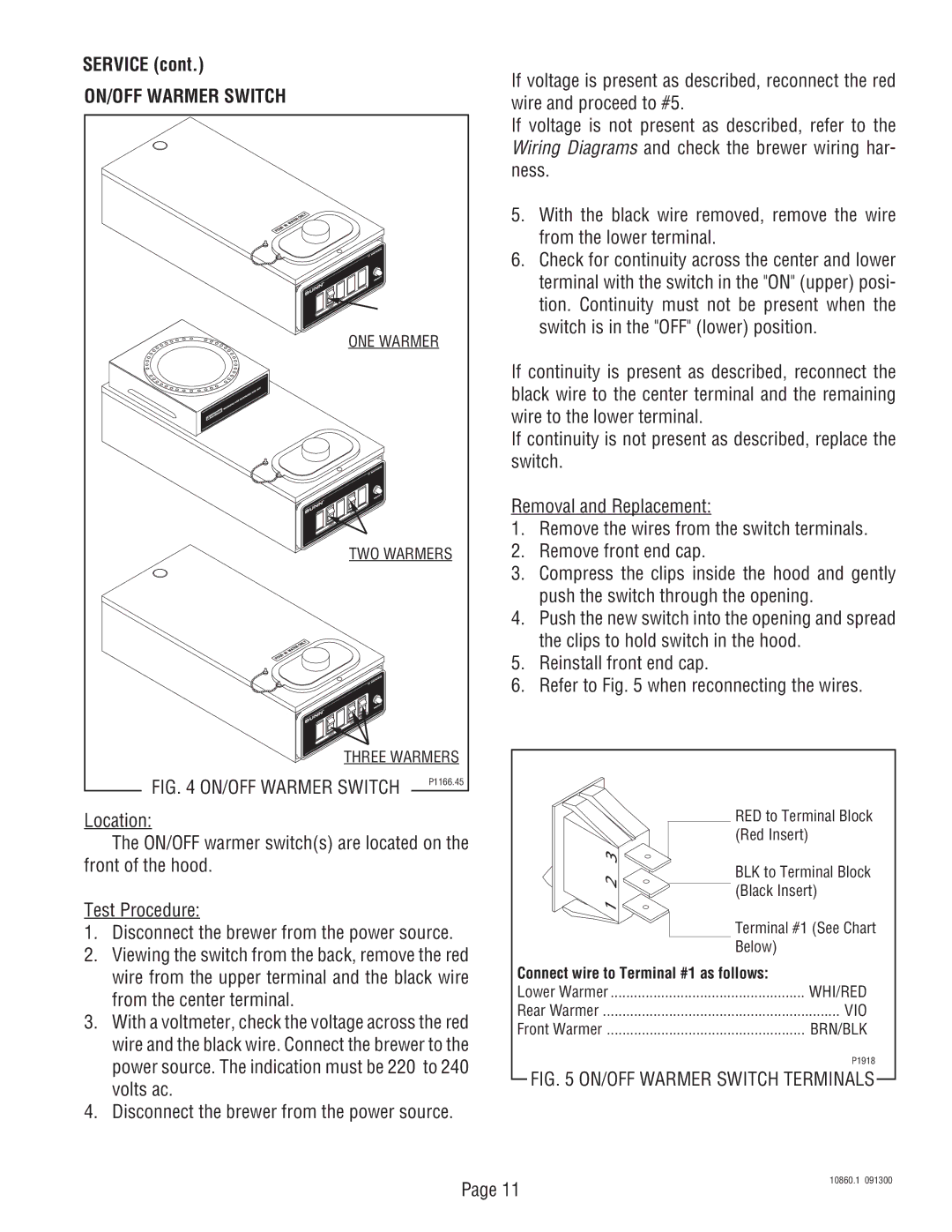 Bunn VP17A service manual ON/OFF Warmer Switch 