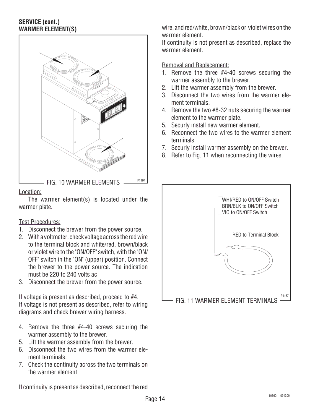 Bunn VP17A service manual Warmer Elements 