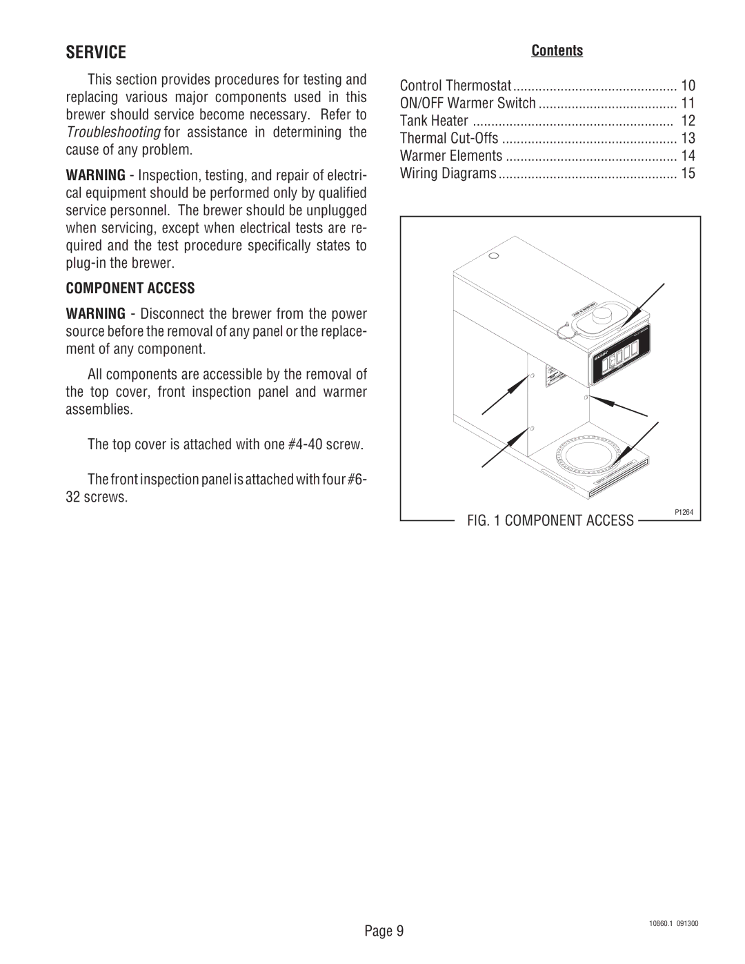 Bunn VP17A service manual Service, Component Access 