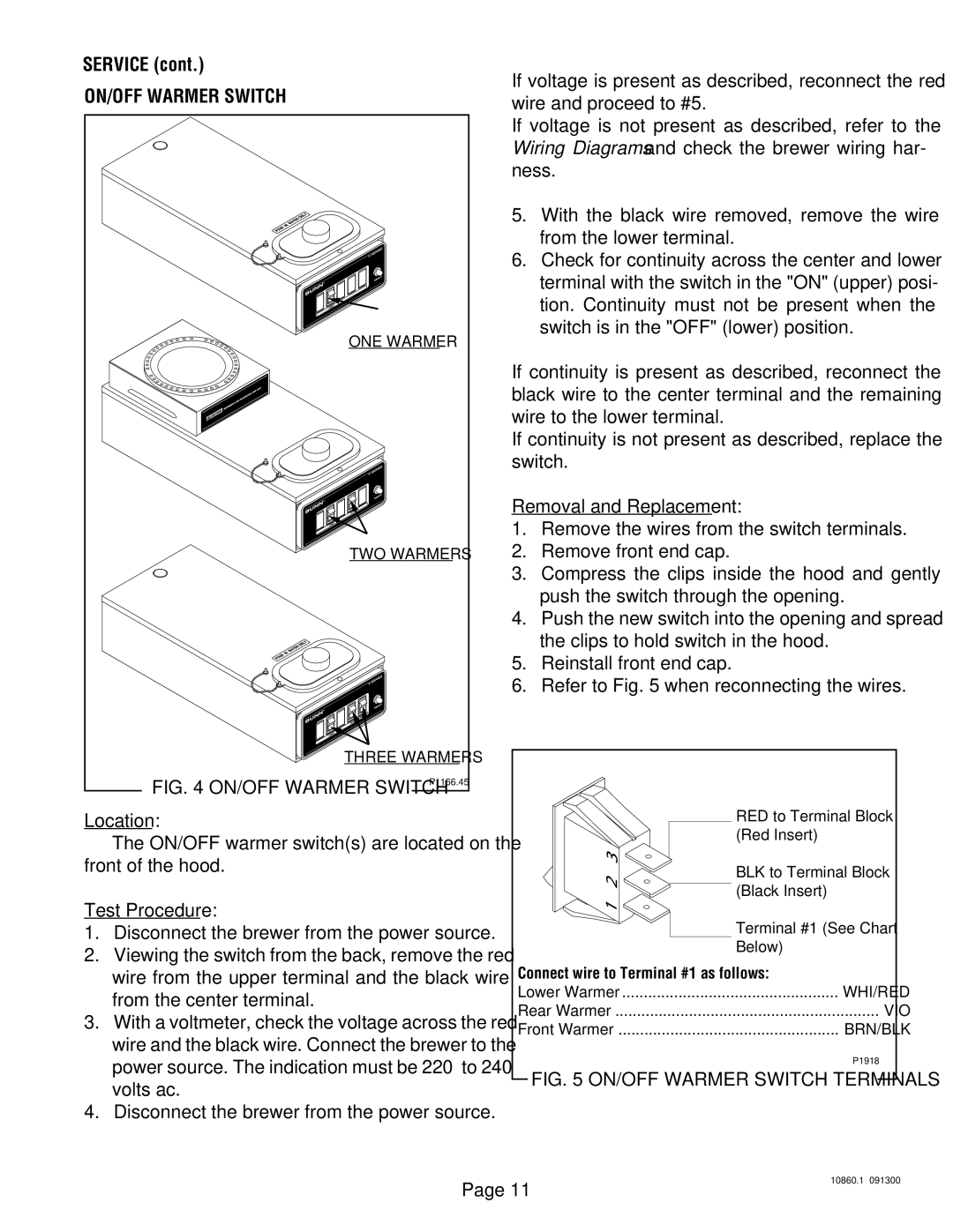 Bunn VP17A service manual ON/OFF Warmer Switch 