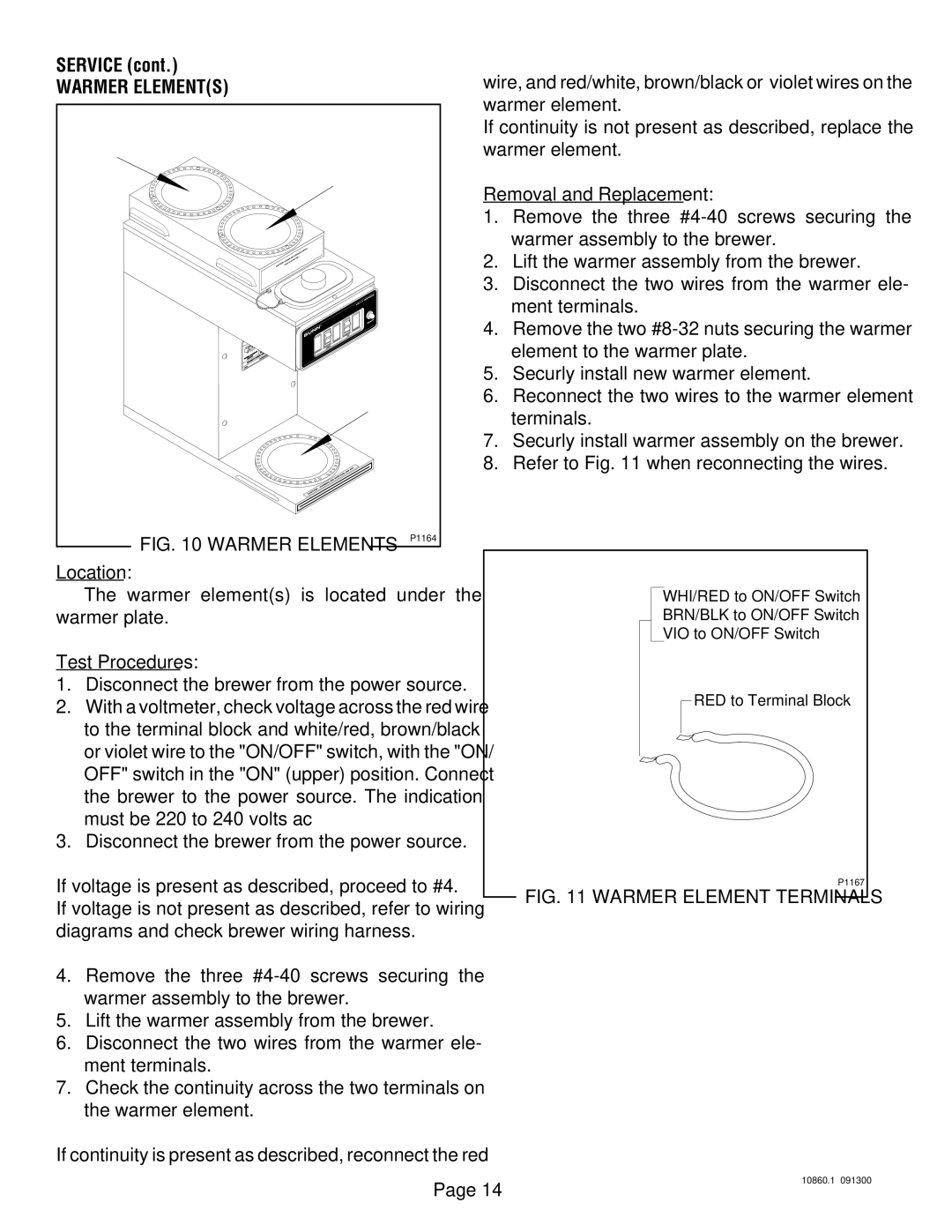 Bunn VP17A service manual Warmer Elements 