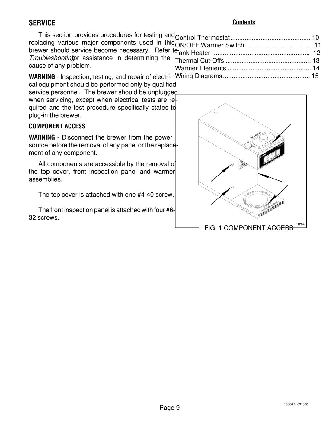 Bunn VP17A service manual Service, Component Access 