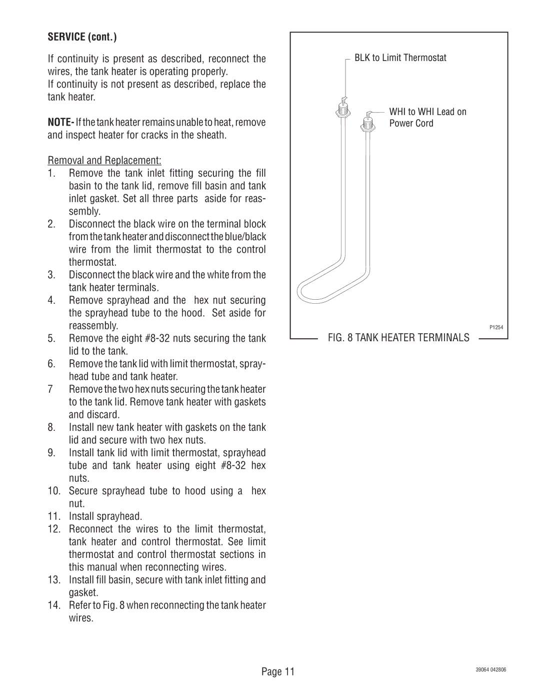 Bunn VPR APS service manual Tank Heater Terminals 