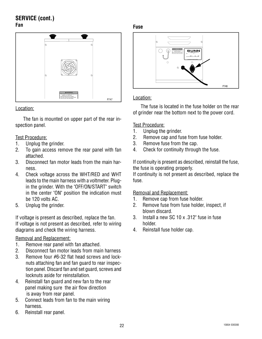 Bunn WDG-2 manual Fan, Fuse 