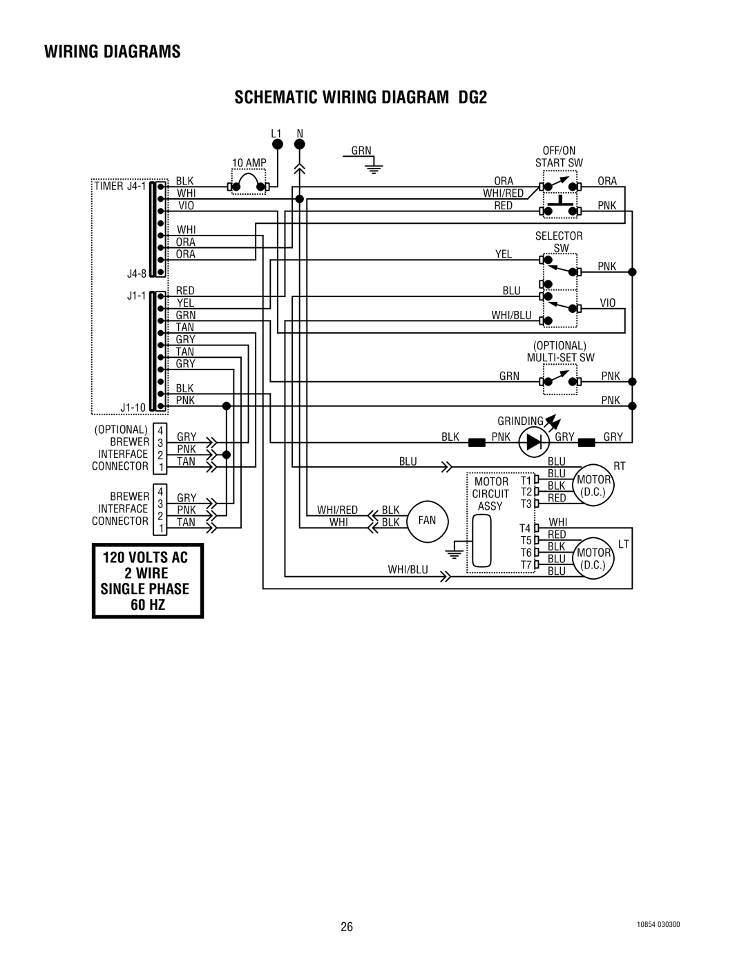 Bunn WDG-2 manual Wiring Diagrams Schematic Wiring Diagram DG2, 60 HZ 