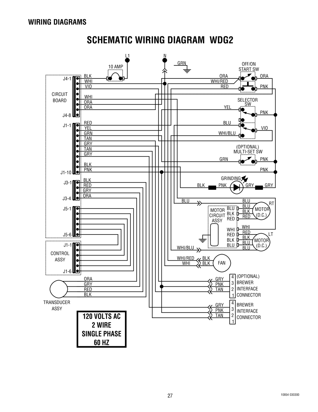 Bunn WDG-2 manual Schematic Wiring Diagram WDG2, Wiring Diagrams 