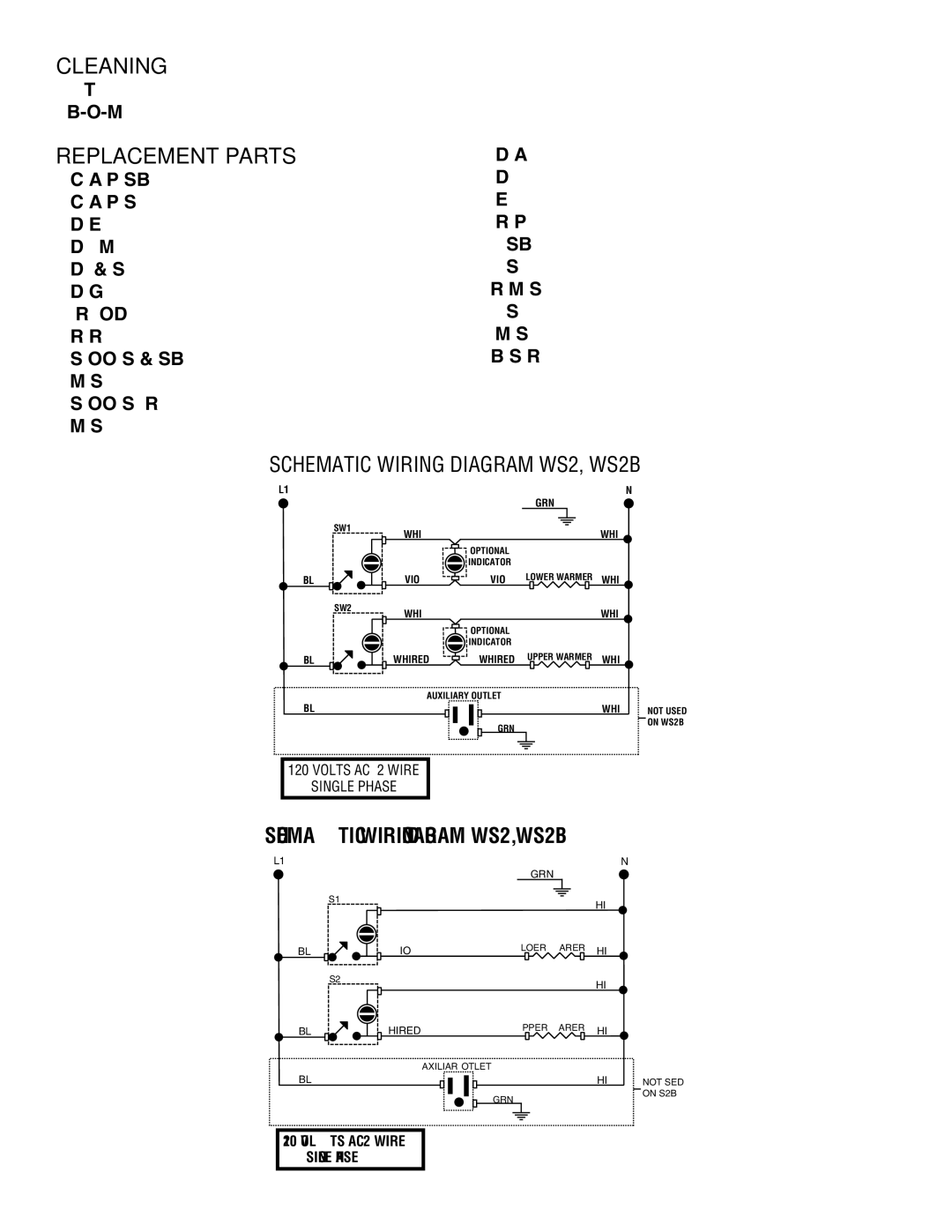 Bunn manual Cleaning, Schematic Wiring Diagram WS2, WS2B 