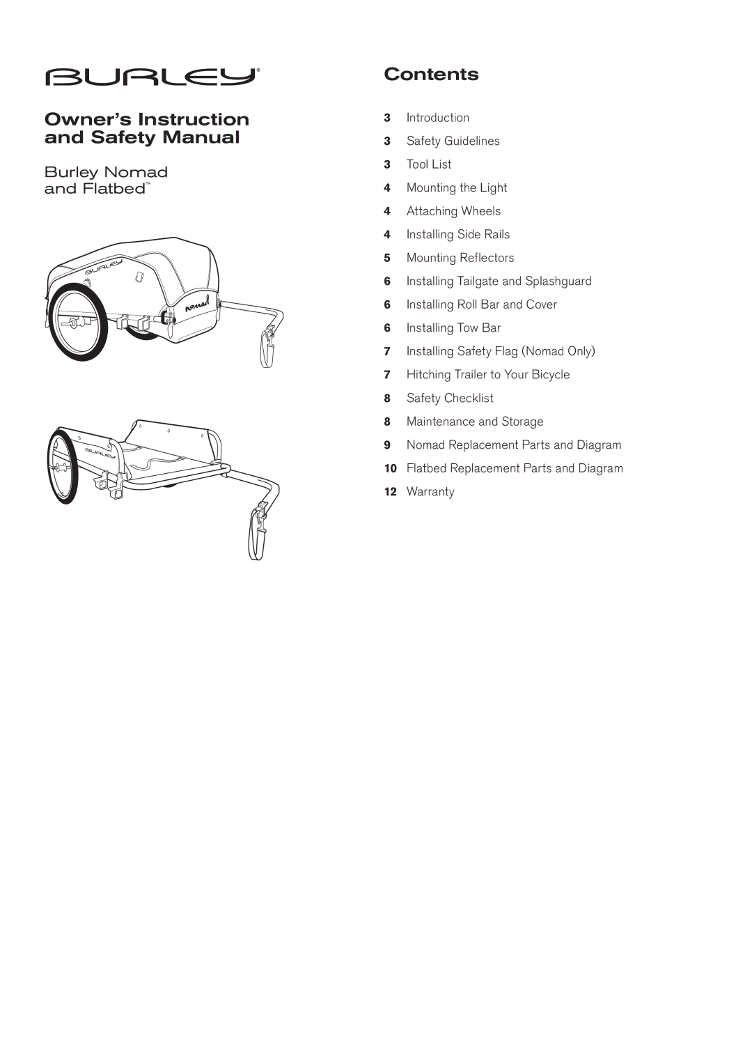 Burley CargoD manual Contents 