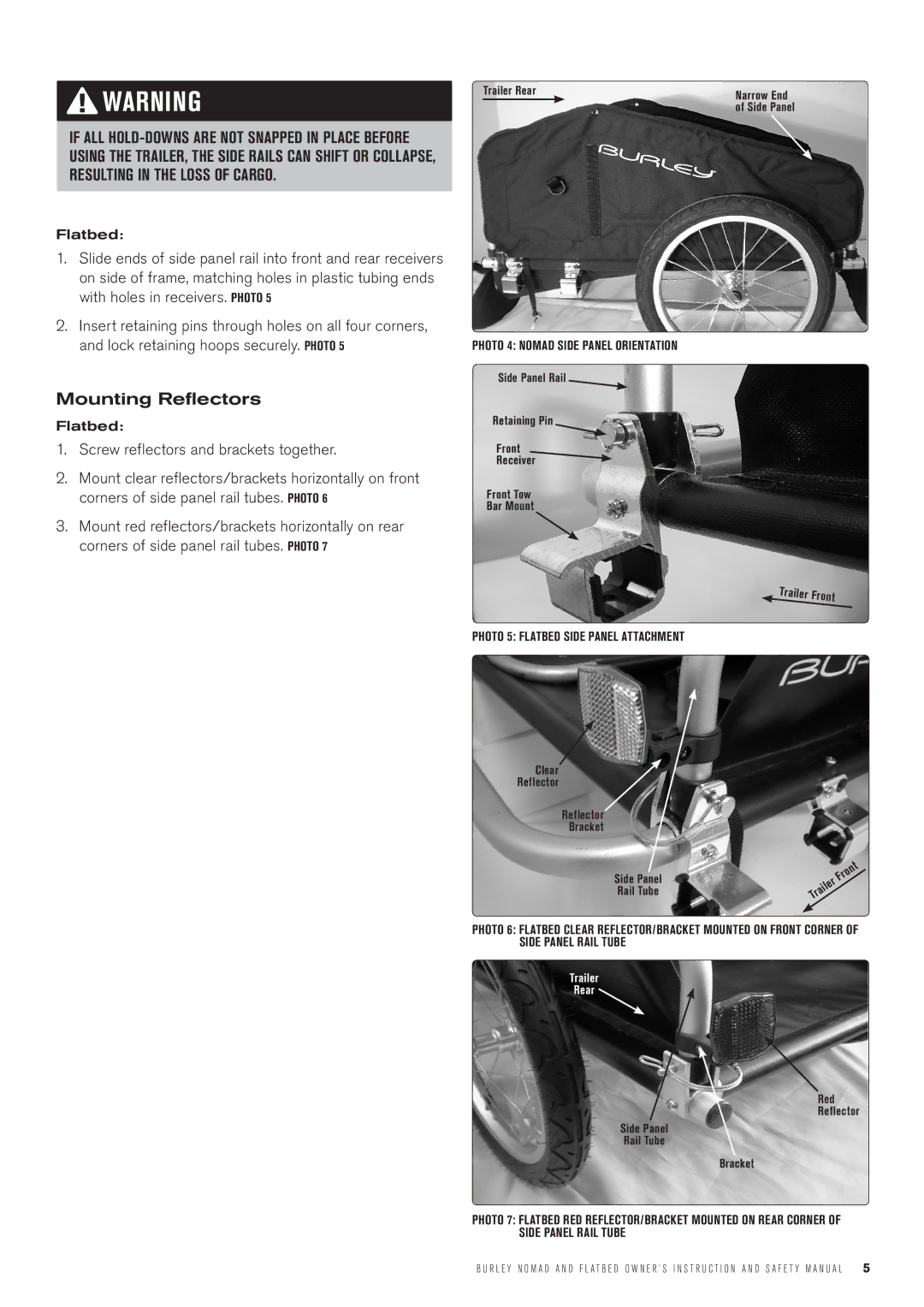 Burley CargoD manual Mounting Reflectors, Trailer Front 