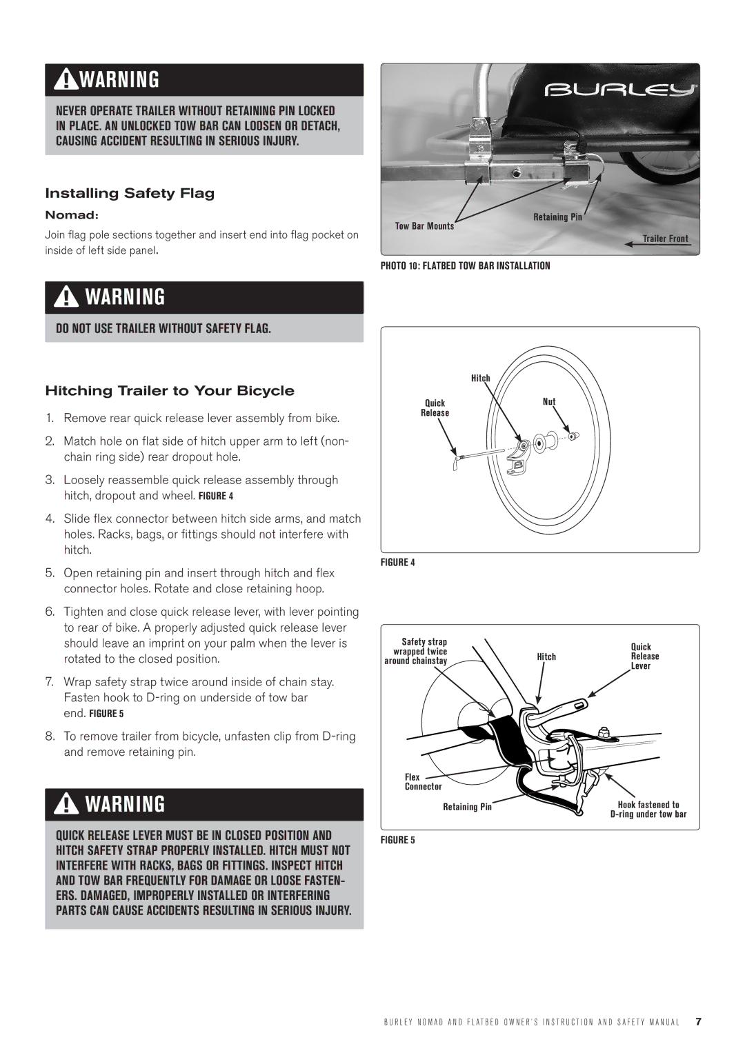 Burley CargoD manual Installing Safety Flag, Hitching Trailer to Your Bicycle 