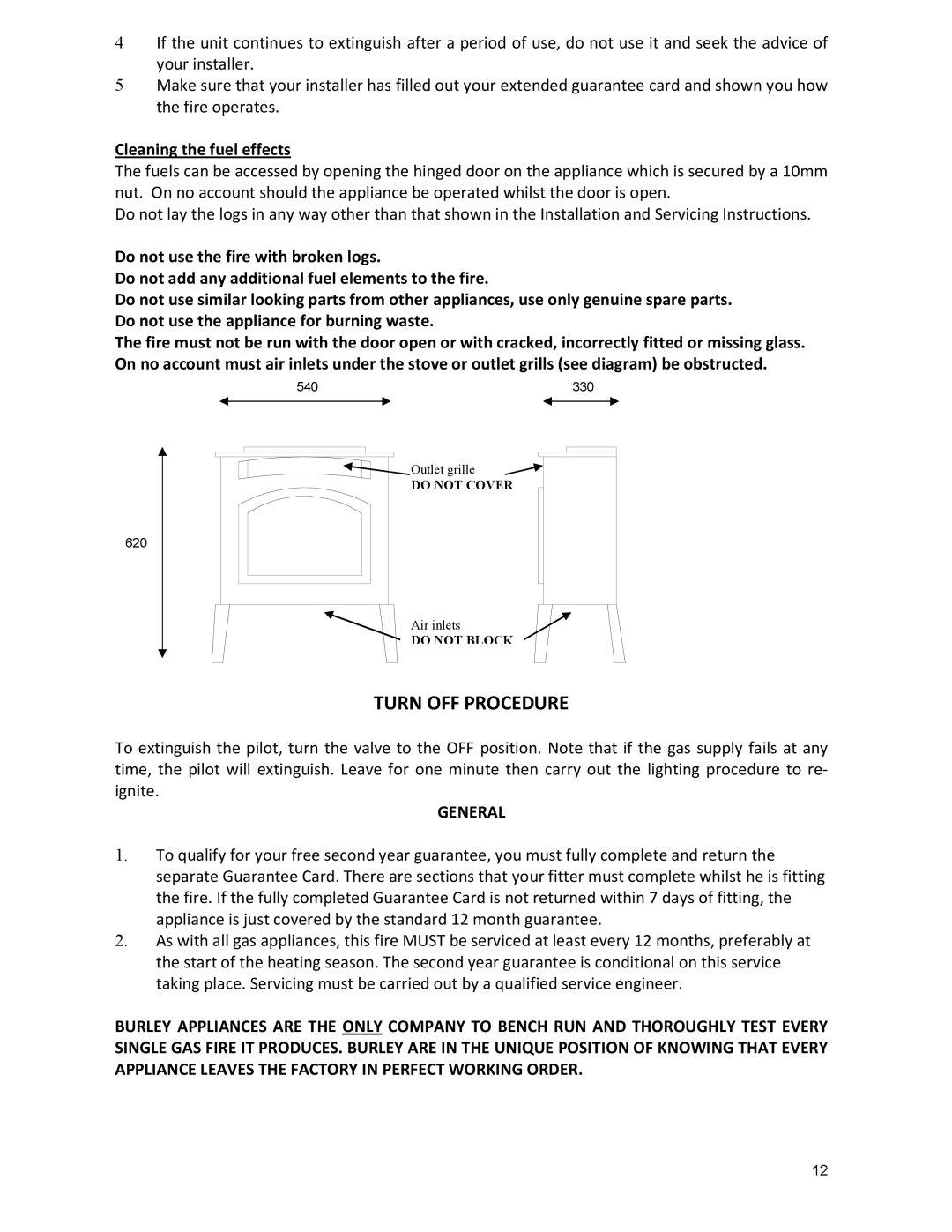 Burley G4121 mk2 warranty Turn OFF Procedure, General 