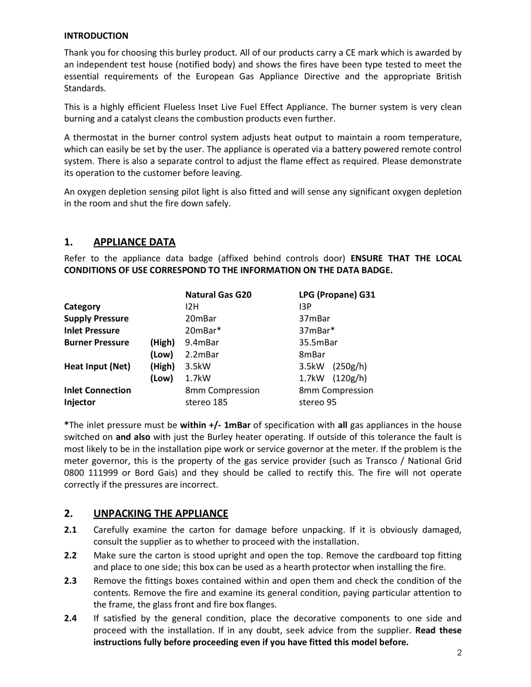 Burley G4121 mk2 warranty Appliance Data, Unpacking the Appliance, Introduction, I2H I3P 