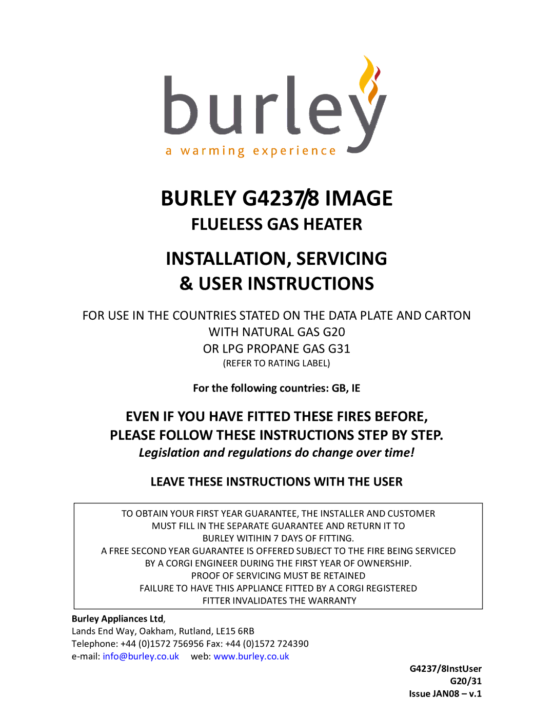 Burley warranty Burley G4237/8 Image, Refer to Rating Label 