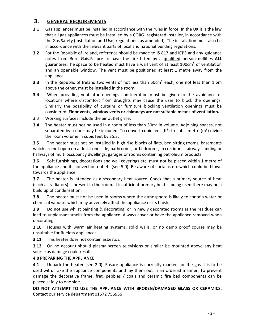 Burley G4237/8 warranty General Requirements, Preparing the Appliance 