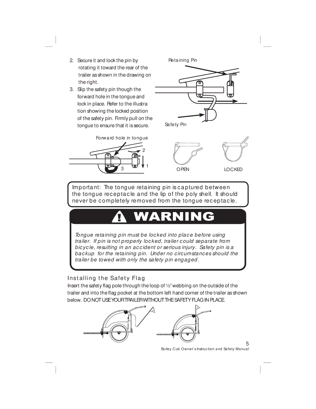 Burley HD 4435/36/37, HD 4485/86/87 warranty Installing the Safety Flag 