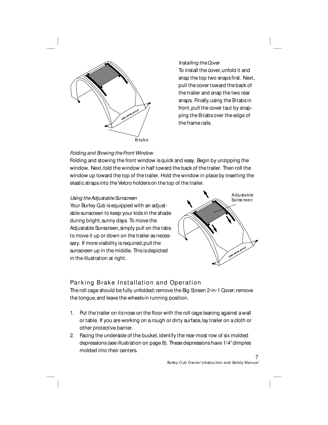 Burley HD 4435/36/37, HD 4485/86/87 warranty Parking Brake Installation and Operation, Installing the Cover 