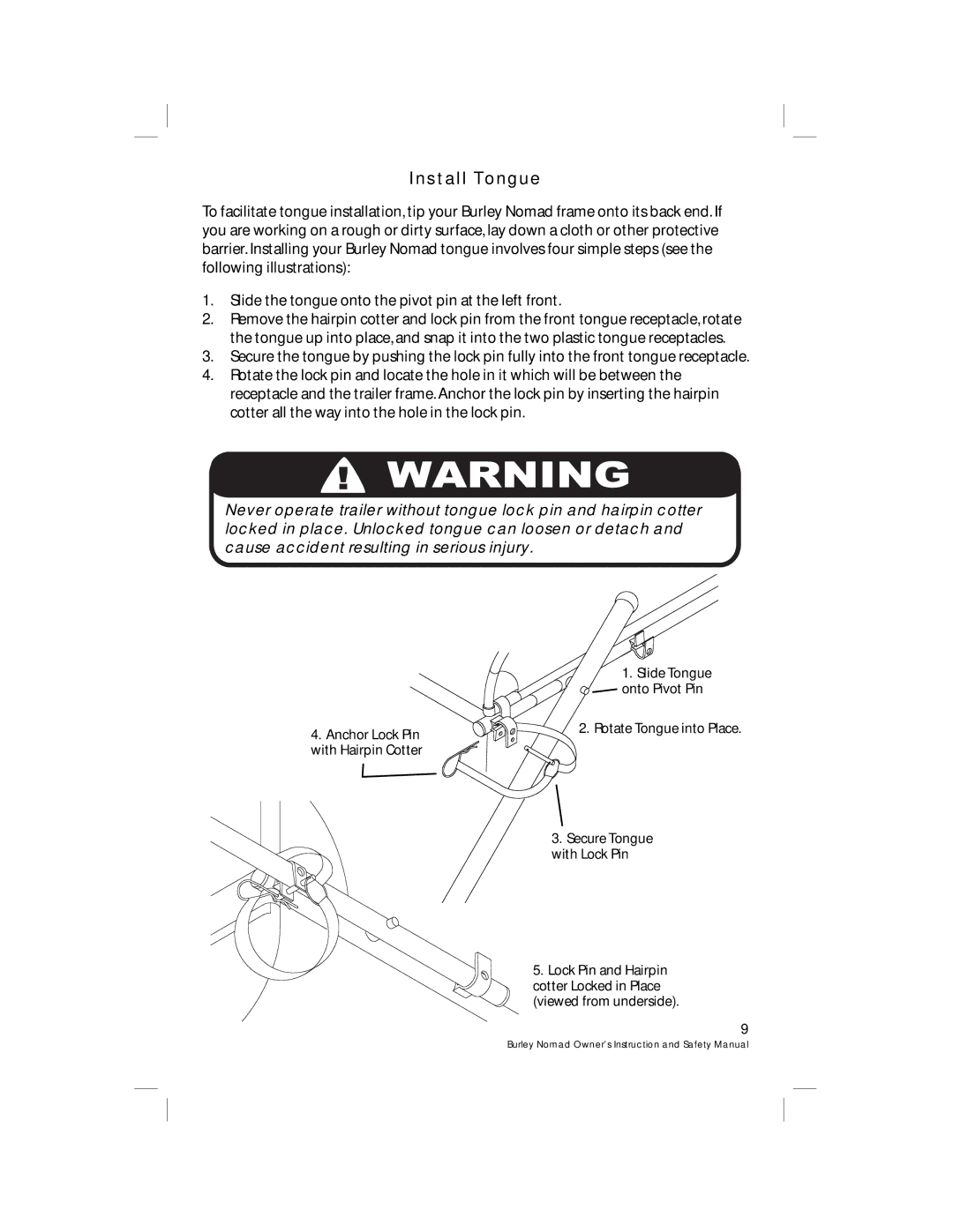 Burley HP 4489 warranty Install Tongue, Rotate Tongue into Place 