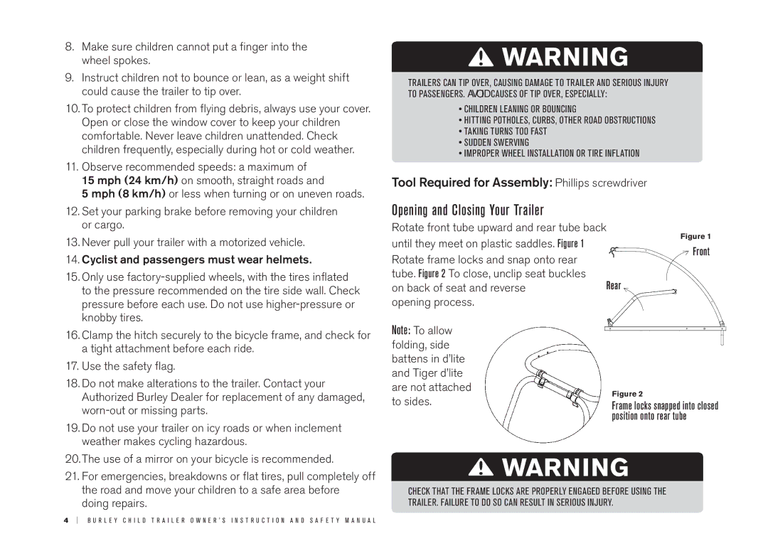 Burley LE Tiger d'lite manual Opening and Closing Your Trailer 