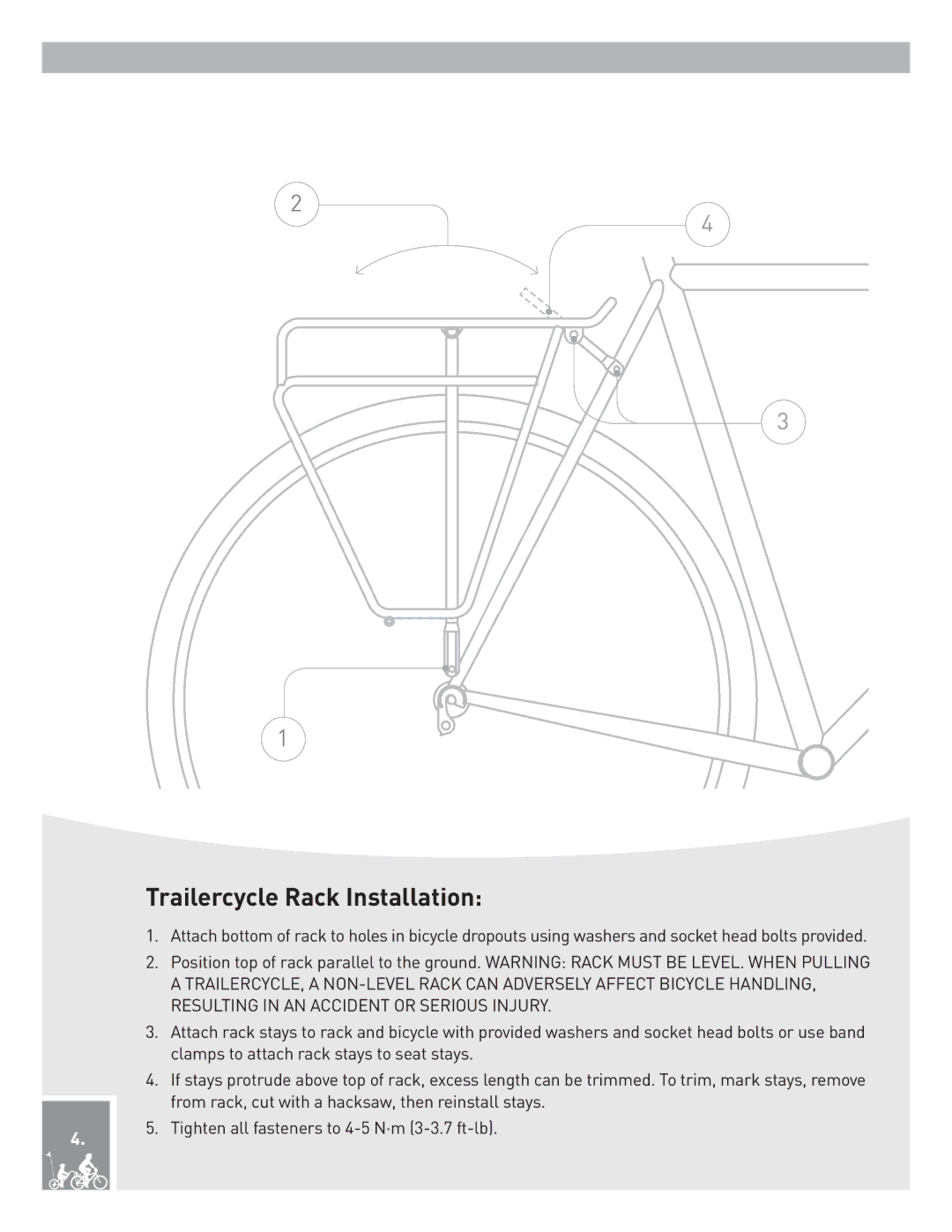 Burley Piccolo, Kazoo instruction manual Trailercycle Rack Installation 