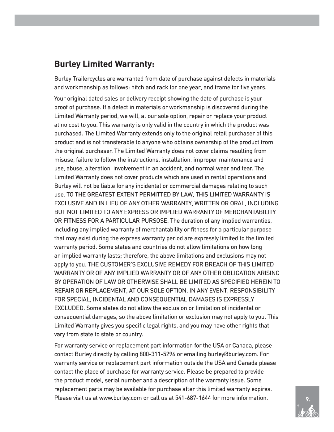 Burley Kazoo, Piccolo instruction manual Burley Limited Warranty 