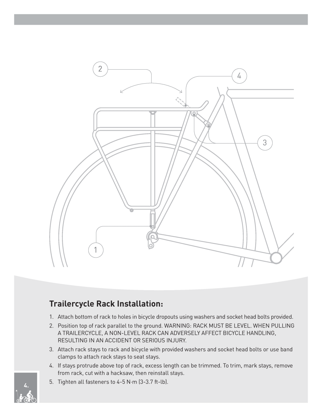 Burley Piccolo, Kazoo instruction manual Trailercycle Rack Installation 