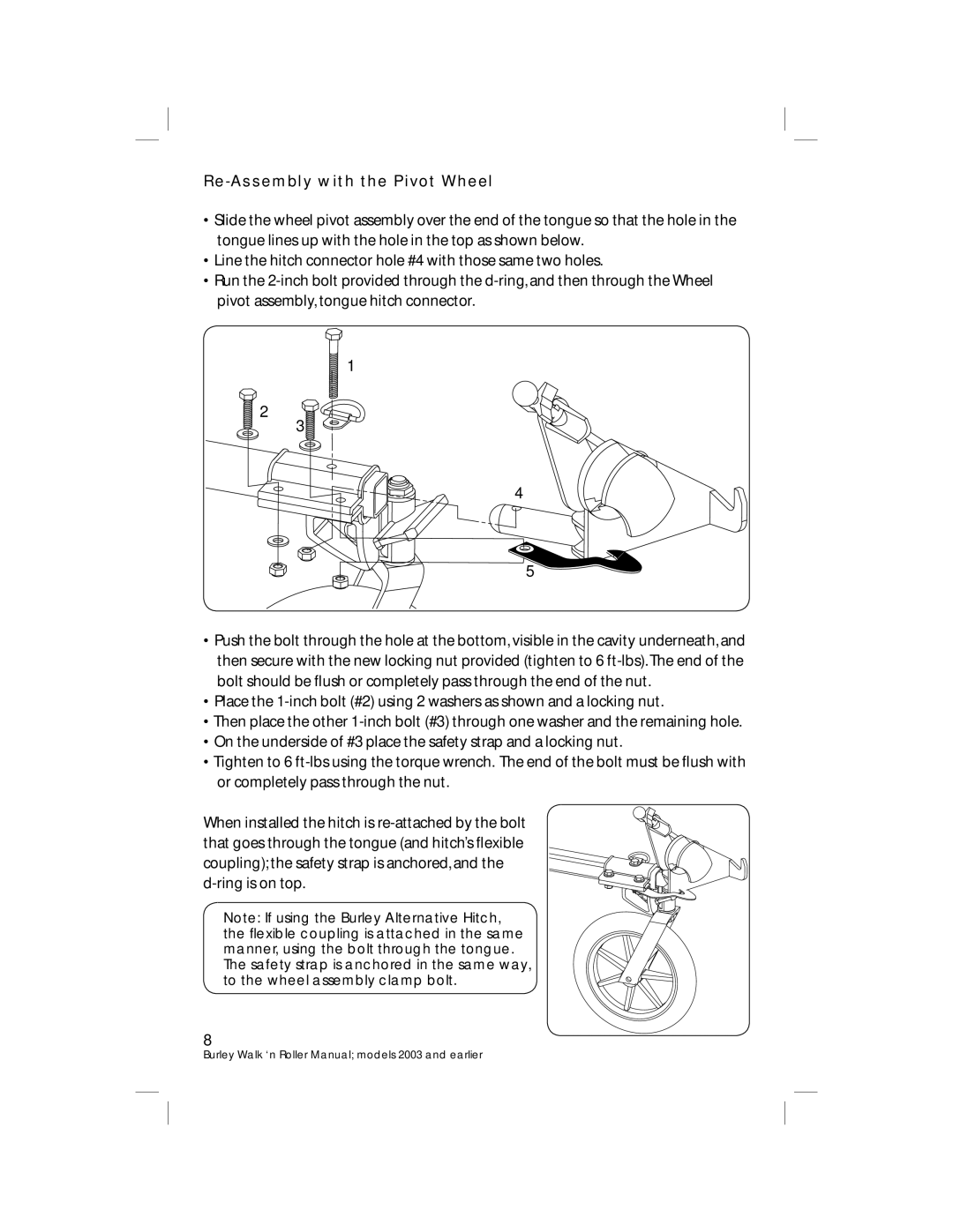 Burley PRE-2005, PRE-2004 warranty Re-Assembly with the Pivot Wheel 