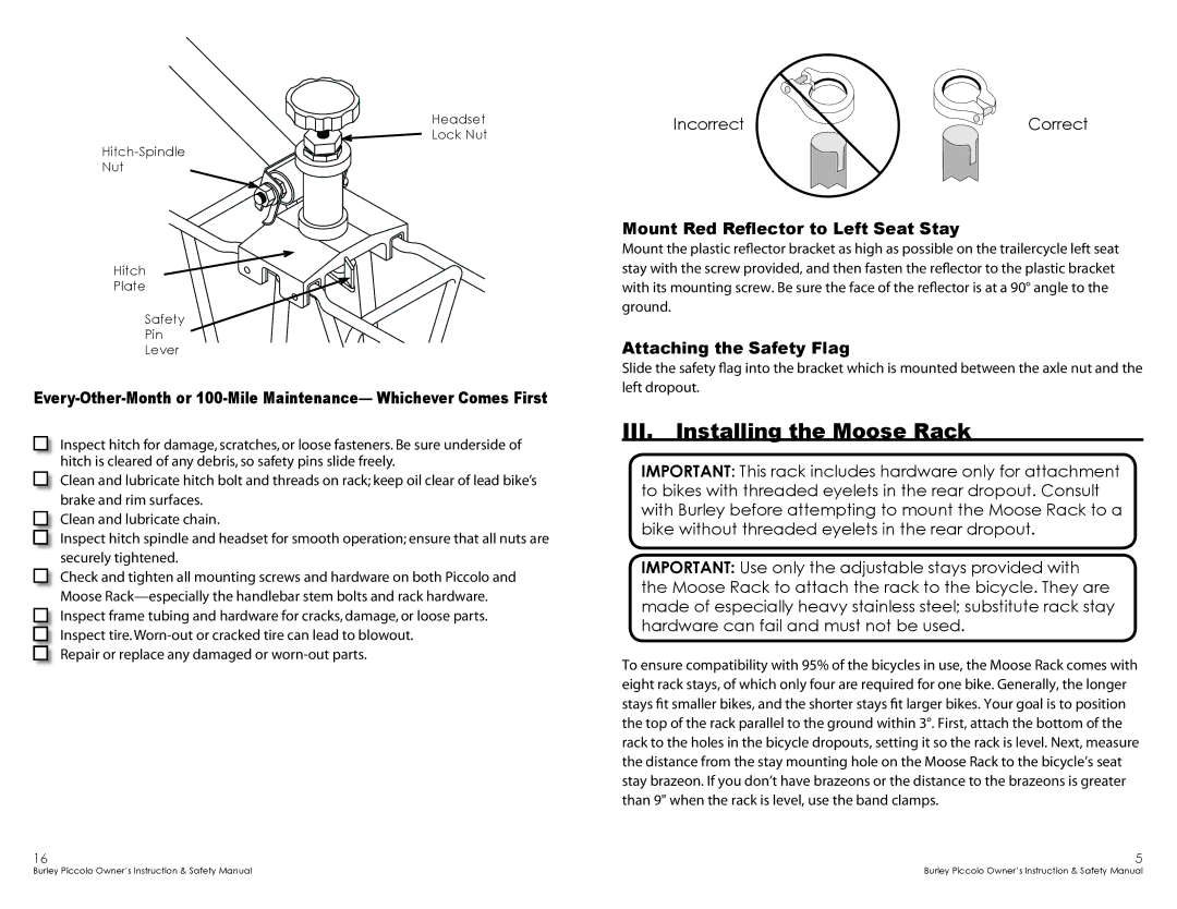 Burley SBC SC368 warranty III. Installing the Moose Rack 