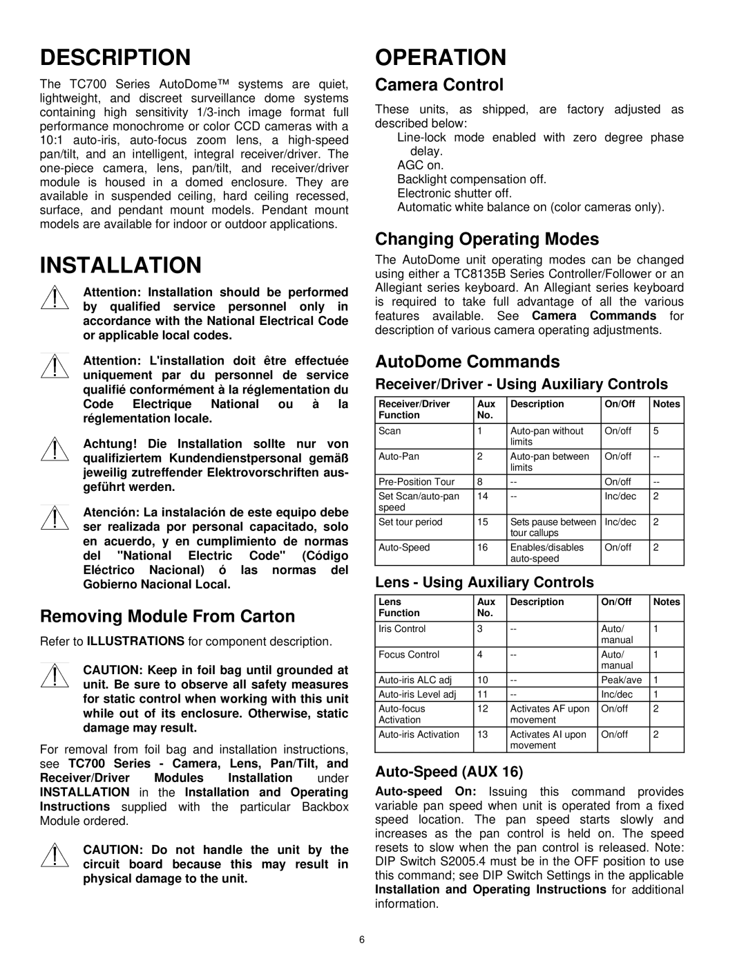 Burley TC700 Series user manual Description, Installation, Operation 