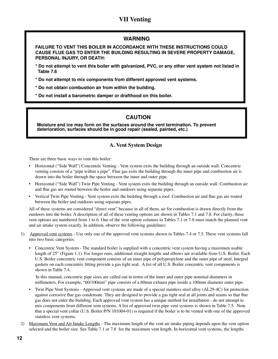 Burnham 101008-01R1-2/07 manual VII Venting, Vent System Design 