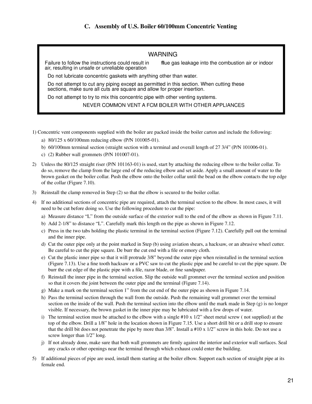 Burnham 101008-01R1-2/07 manual Assembly of U.S. Boiler 60/100mm Concentric Venting 