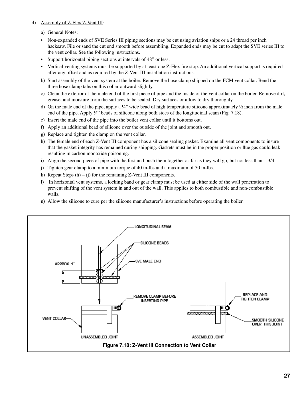 Burnham 101008-01R1-2/07 manual Z-Vent III Connection to Vent Collar 