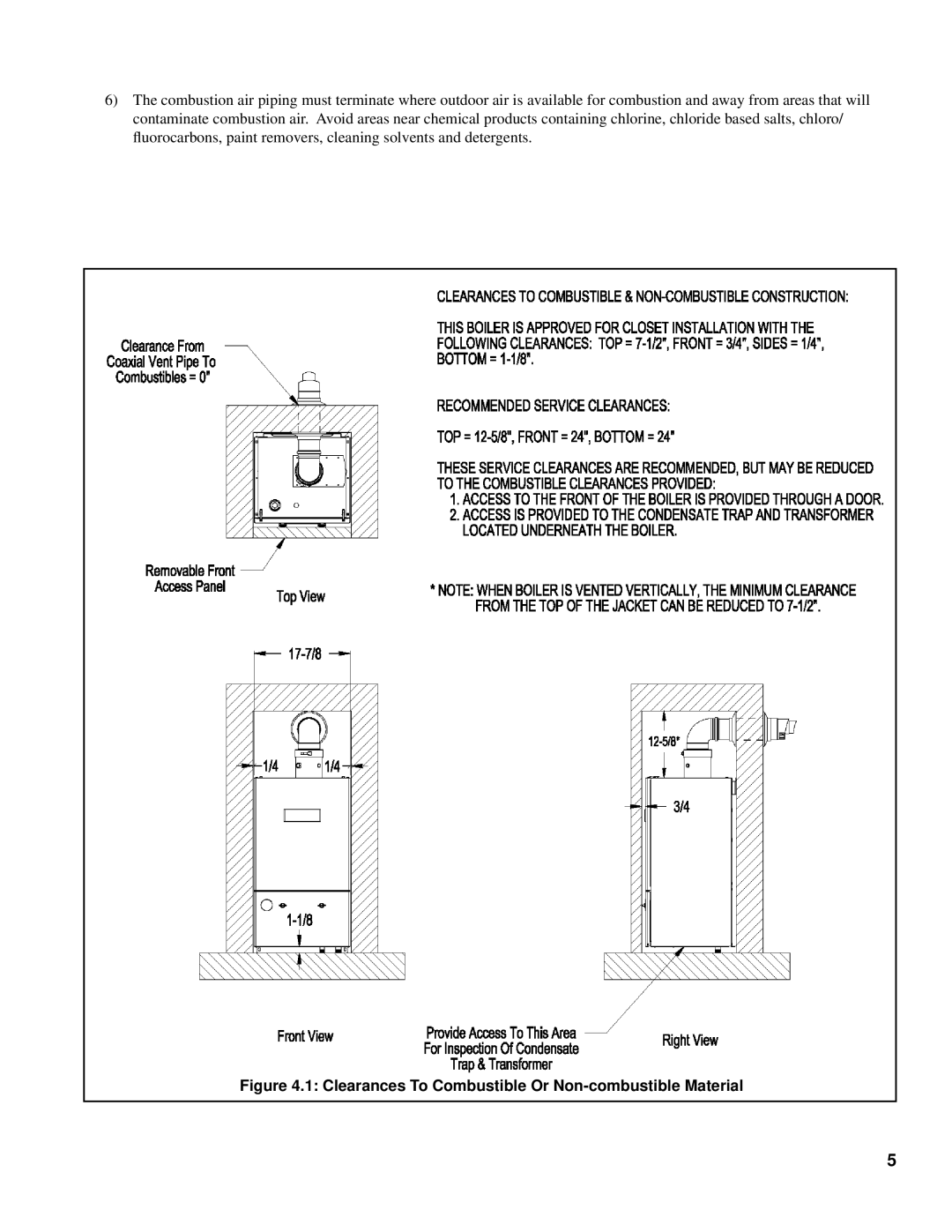 Burnham 101008-01R1-2/07 manual Clearances To Combustible Or Non-combustible Material 